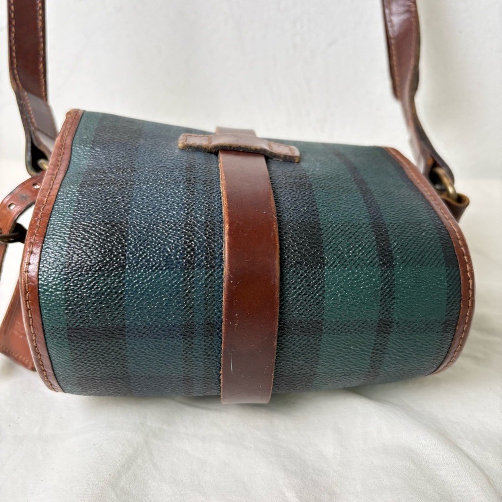 POLO RALPH LAUREN Vintage 90s Tartan Blackwatch Canvas Leather Crossbody Bag - Picture 5 of 14